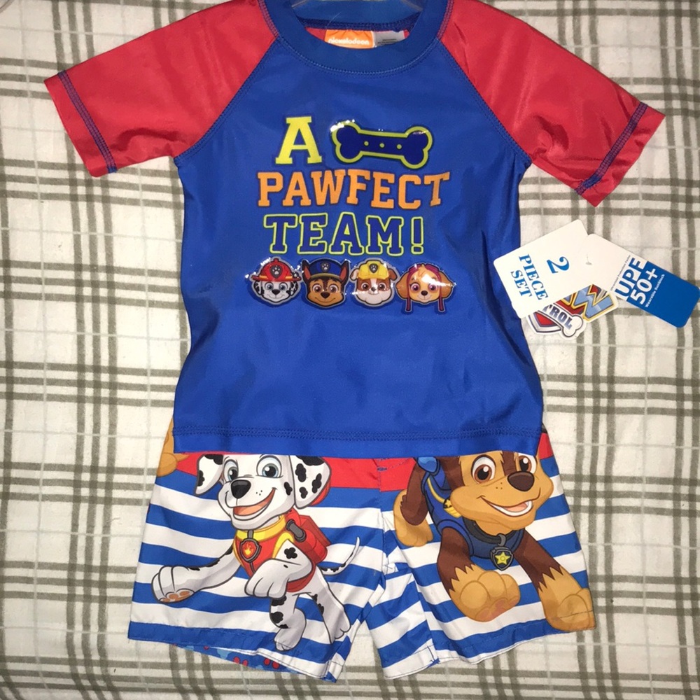 NWT Paw Patrol 2T UPF 50 Swim Trunk and Rash Guard - Picture 1 of 6